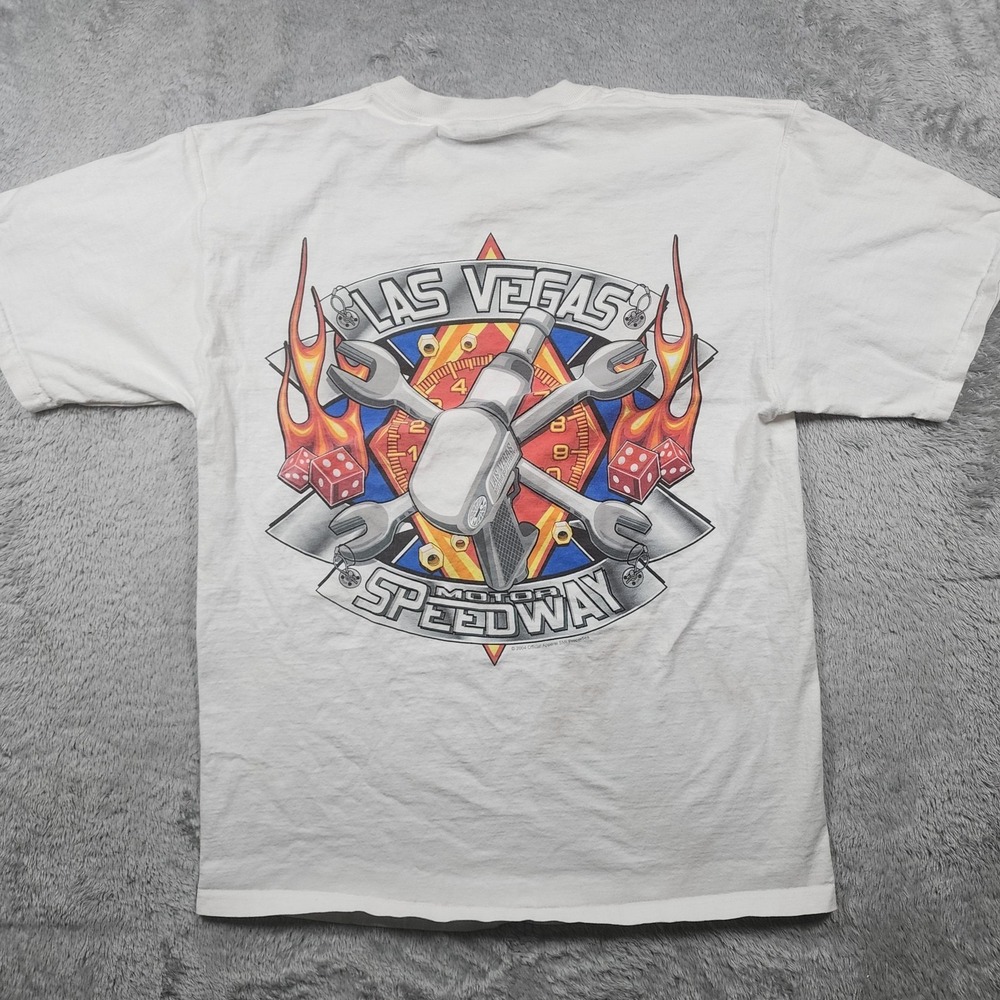VINTAGE Las Vegas Motor Speedway Shirt Mens Large White NASCAR Y2K Sin City